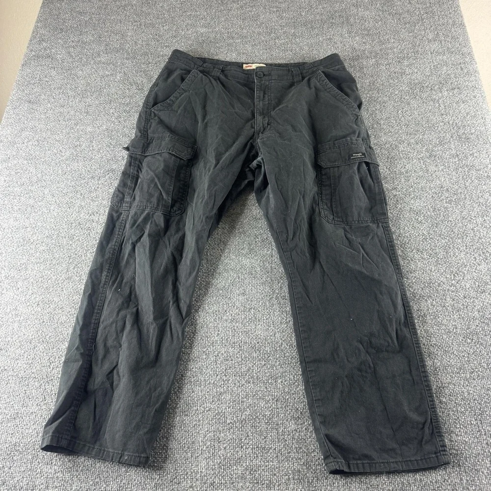 Wrangler Cargo Pants Mens 36x28 Black Relaxed Canvas Stretch Workwear Pockets